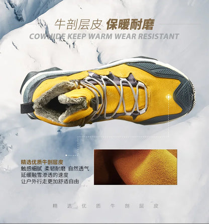 RAX Hiking Boots Men Waterproof Winter Snow Boots Fur lining Lightweight Trekking Shoes Warm Outdoor Sneakers Mountain Boots Men