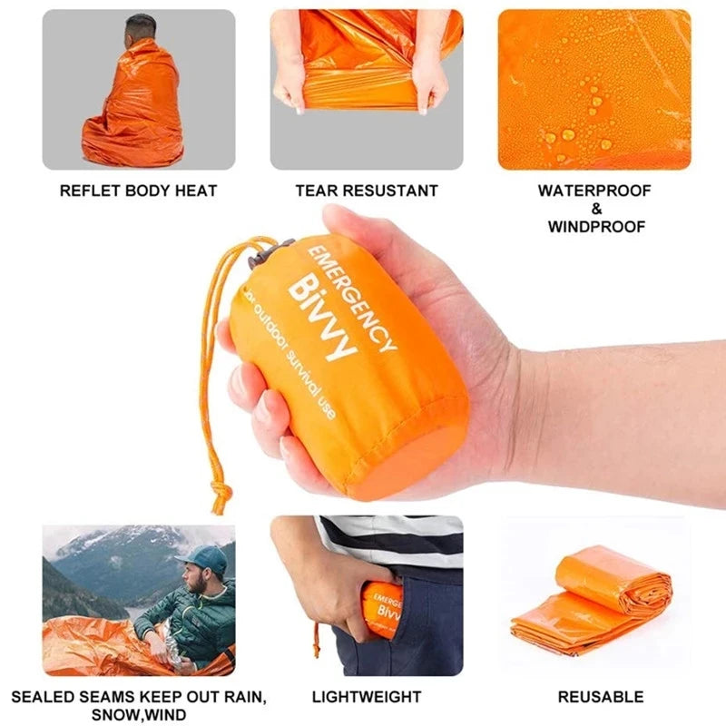 Compact Bivy Sack Emergency Survival Sleeping Bag Portable Waterproof Reusable Thermal Sleeping Bags Mylar Survival Blanket