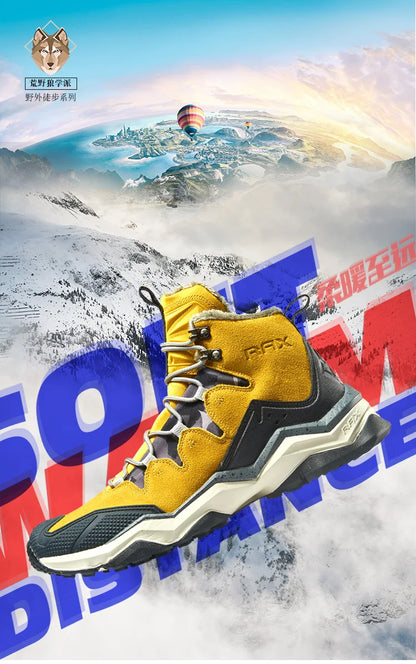 RAX Hiking Boots Men Waterproof Winter Snow Boots Fur lining Lightweight Trekking Shoes Warm Outdoor Sneakers Mountain Boots Men
