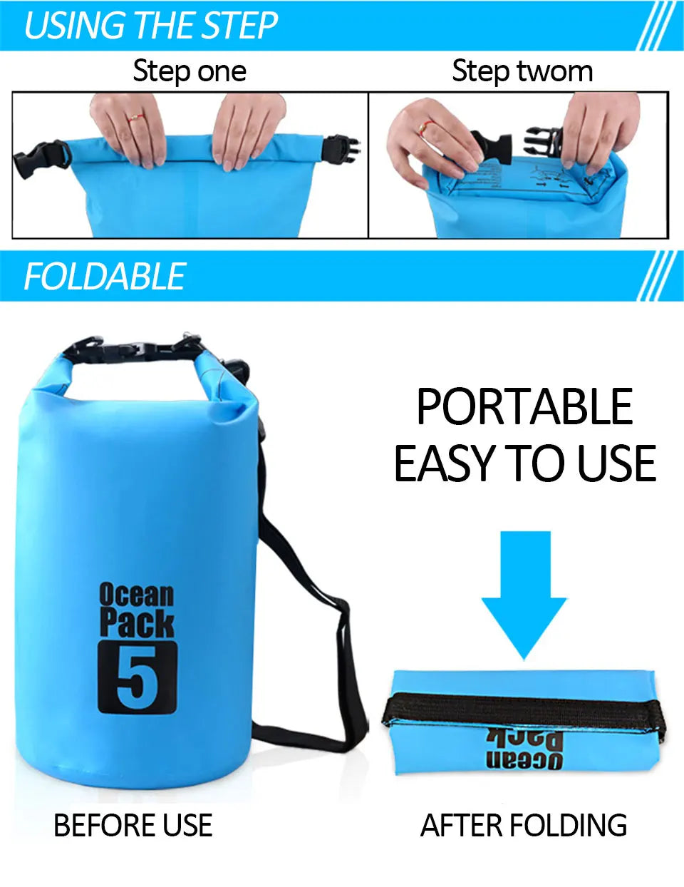 Waterproof PVC Dry Bag for Women Men 2L/5L/10L/15L/20L/30L Outdoor Sport Storage Bag for Kayaking, Boating, Fishing, Swimming