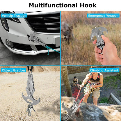 Outdoor Grappling Hook Multifunctional Gravity Hook Rock Climbing Claw Outdoor Survival Equipment Stainless Steel Carabiner