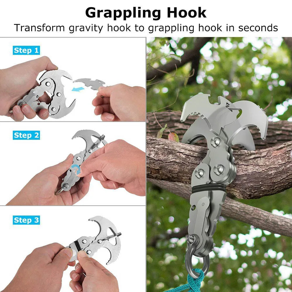 Outdoor Grappling Hook Multifunctional Gravity Hook Rock Climbing Claw Outdoor Survival Equipment Stainless Steel Carabiner