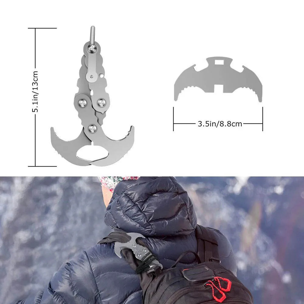 Outdoor Grappling Hook Multifunctional Gravity Hook Rock Climbing Claw Outdoor Survival Equipment Stainless Steel Carabiner