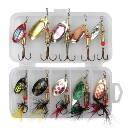 Metal Spoon Spinner Lure Set (10 Pack) with Box