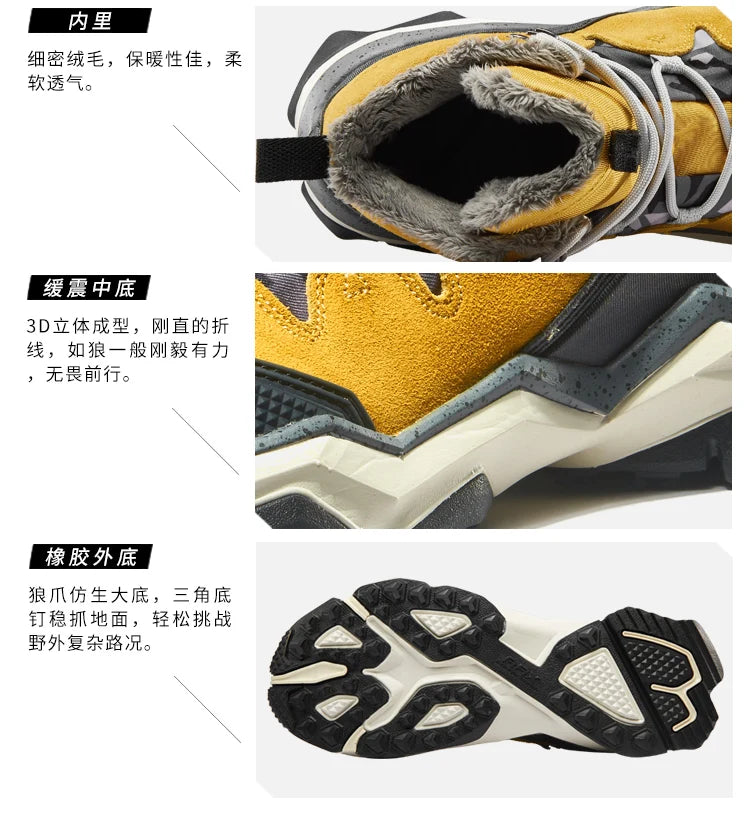 RAX Hiking Boots Men Waterproof Winter Snow Boots Fur lining Lightweight Trekking Shoes Warm Outdoor Sneakers Mountain Boots Men