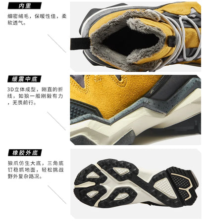 RAX Hiking Boots Men Waterproof Winter Snow Boots Fur lining Lightweight Trekking Shoes Warm Outdoor Sneakers Mountain Boots Men