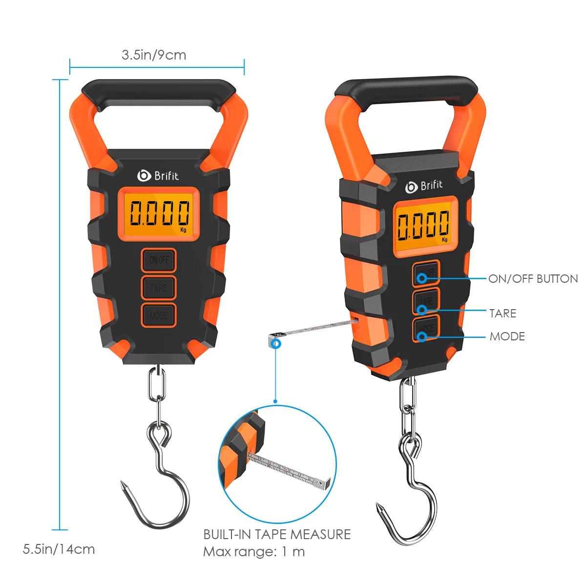 Digital Fish Scale with Tape Measure, 50kg / 110lb