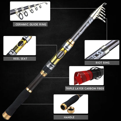 Sougayilang 2.1m-3.6m Spinning Fishing Rod Carbon Trout Carp Telescopic Fishing Pole Lure Fishing Rod Tackle