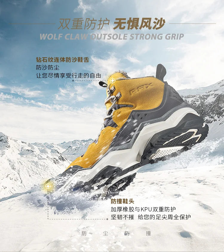 RAX Hiking Boots Men Waterproof Winter Snow Boots Fur lining Lightweight Trekking Shoes Warm Outdoor Sneakers Mountain Boots Men
