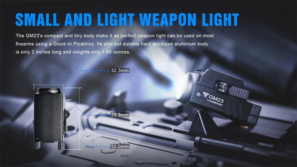 Trustfire GM23 Tactical LED Flashlights Mini Pistol Lights 800 Lumens USB Rechargeable Quick Release Handgun 1913/GL Rail