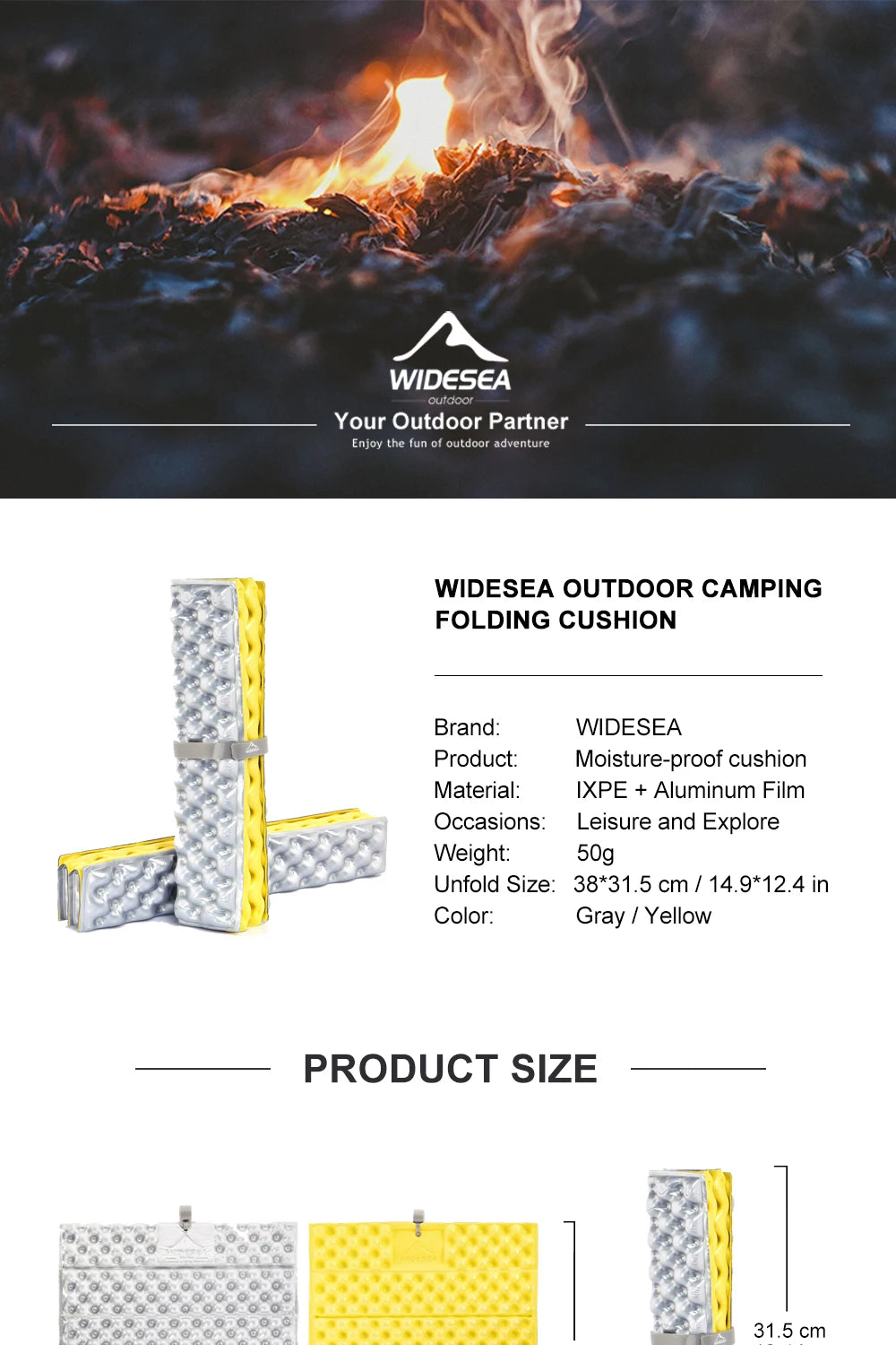 Widesea Outdoor Foldable Mat Seat Ultralight Camping Picnic Pad Waterproof XPE Foam Sitting Cushion Chair Hiking Tourist