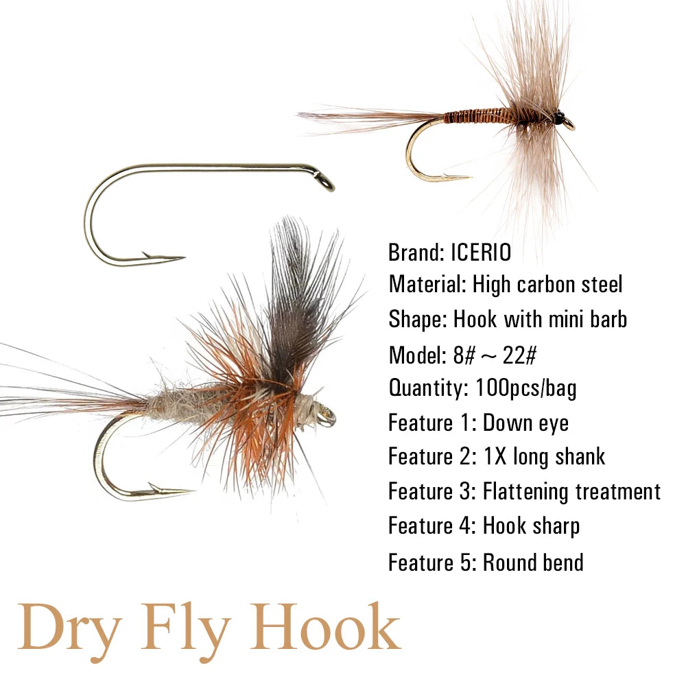 ICERIO 1X Long Shank Down Eye Hooks (100 Pack)