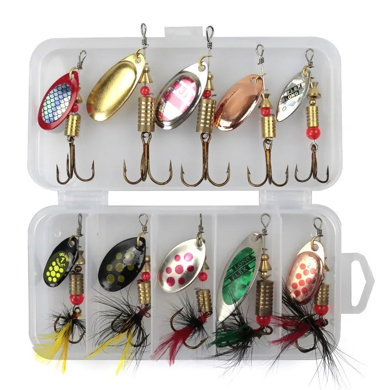 Metal Spoon Spinner Lure Set (10 Pack) with Box