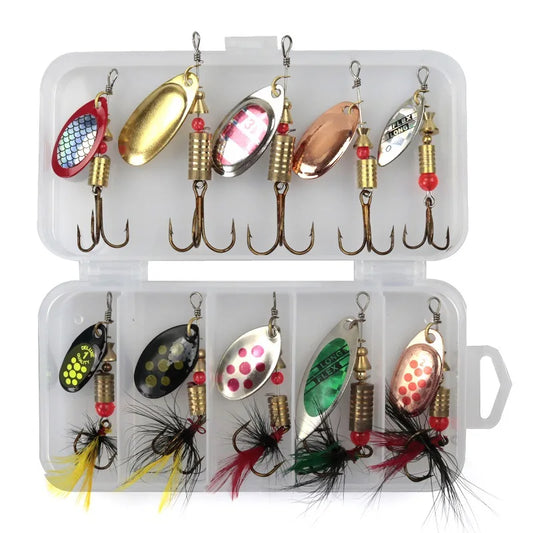 Metal Spoon Spinner Lure Set (10 Pack) with Box