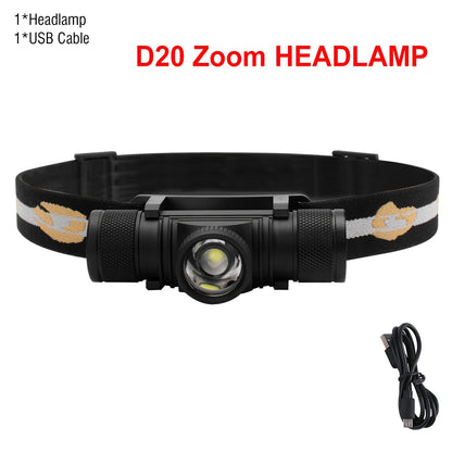 BORUiT LED Mini Headlamp High Power 1000LM Headlight 18650 Rechargeable Head Torch Camping Hunting Outdoor Waterproof Flashlight