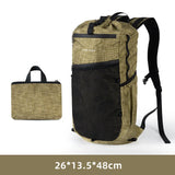 Khaki foldable camping backpack with storage bag