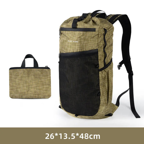 Khaki foldable camping backpack with storage bag