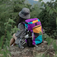 Lightweight outdoor camping hiking backpack 27L purple and yellow design