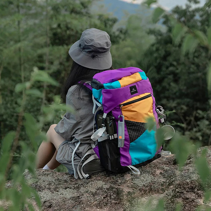 Lightweight outdoor camping hiking backpack 27L purple and yellow design