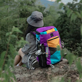Lightweight outdoor camping hiking backpack 27L purple and yellow design