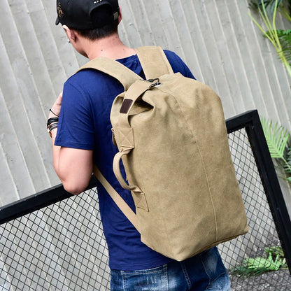 Men’s khaki canvas travel backpack