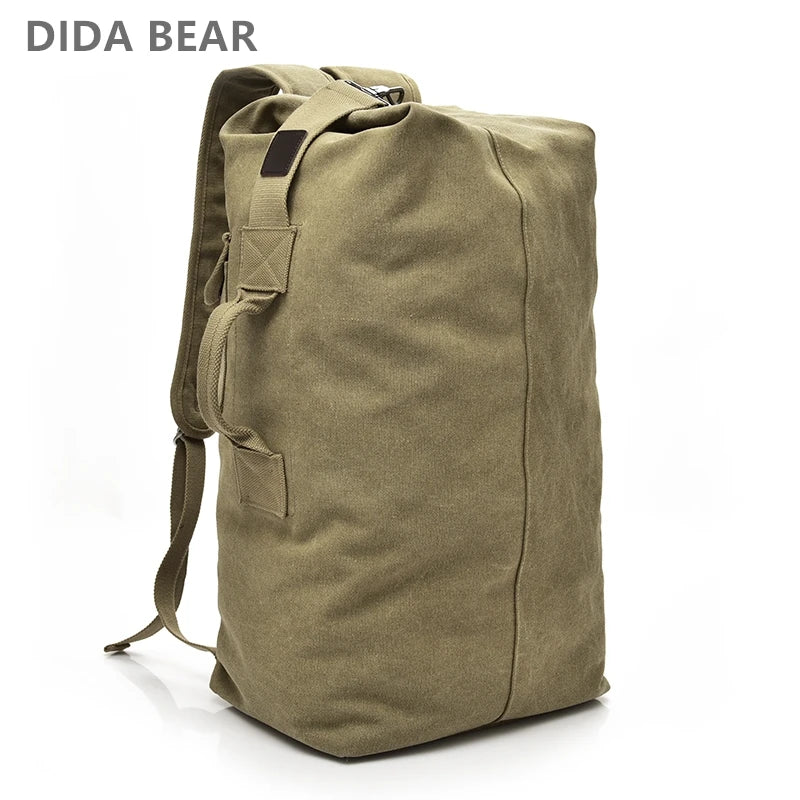 Men’s khaki canvas travel backpack large capacity