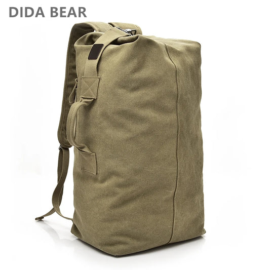 Men’s khaki canvas travel backpack large capacity