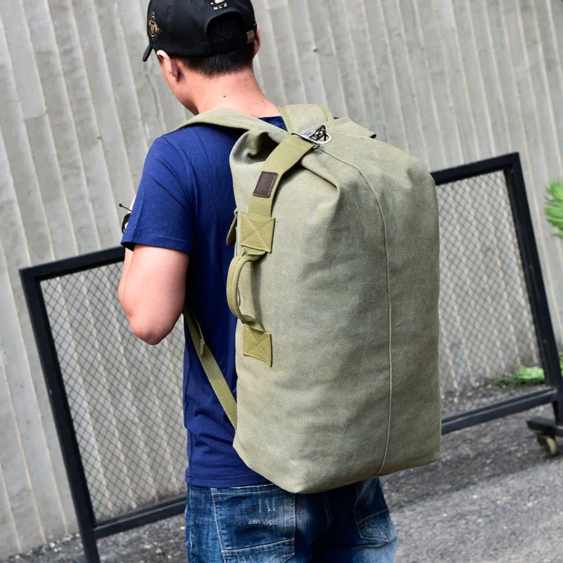 Men’s khaki canvas travel backpack