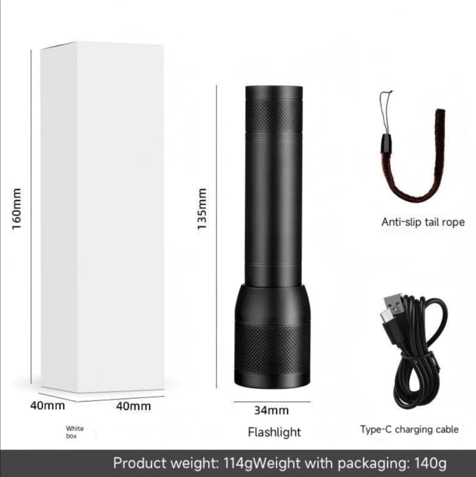 Super bright LED aluminum alloy flashlight Rechargeable torch Outdoor searchlight Portable camping light With telescopic zoom