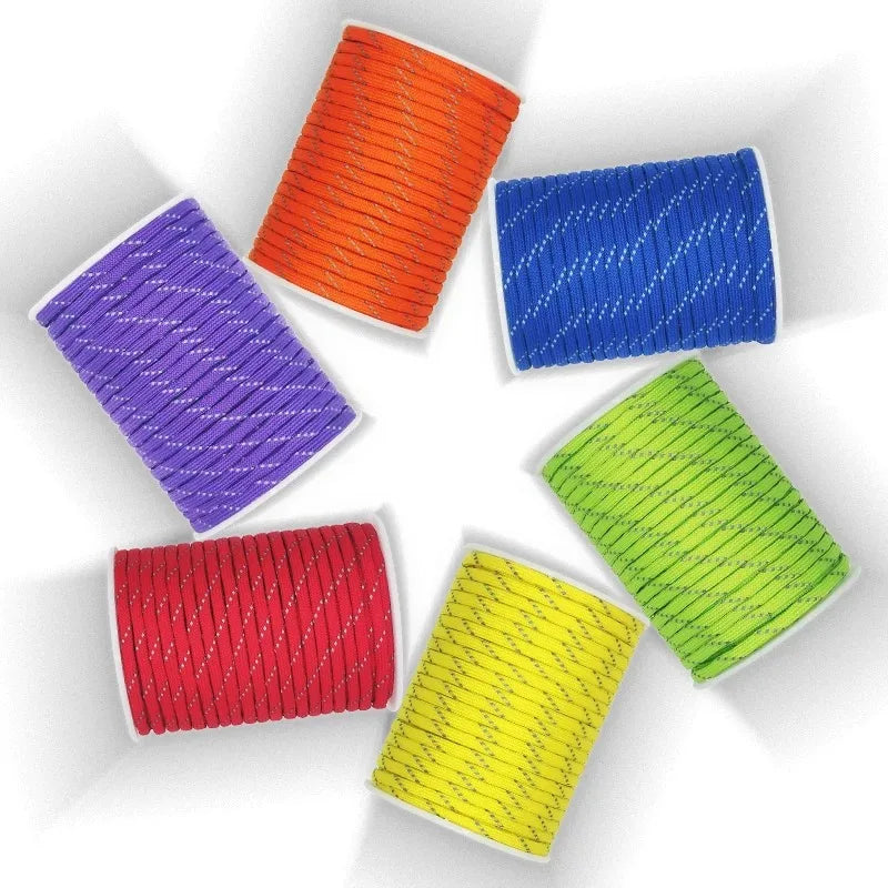 50/100m Multifunctional 7 Core Reflective 550 Paracord Rope 4 mm Camping Survival EDC Outdoor Parachute Cord Lanyard Rescue Rope