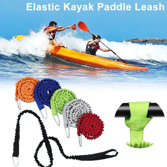 Adjustable Elastic Kayak & Canoe Paddle Leash – Fishing Rod Safety Rope with Carabiner for Rowing & Boat Accessories