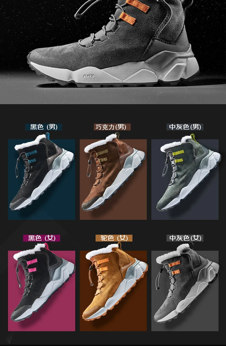 RAX Hiking Boots Men Waterproof Winter Snow Boots Fur lining Lightweight Trekking Shoes Warm Outdoor Sneakers Mountain Boots Men
