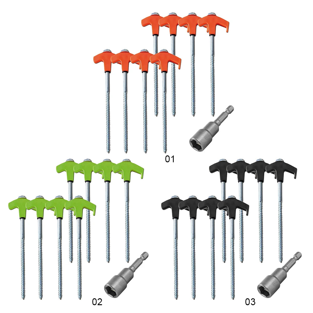 8/24Pcs Camping Pegs Drill In with Hex Socket Stakes Ground Anchors Camping Stakes Tent Ground Nail Screw in Camping Tent Pegs