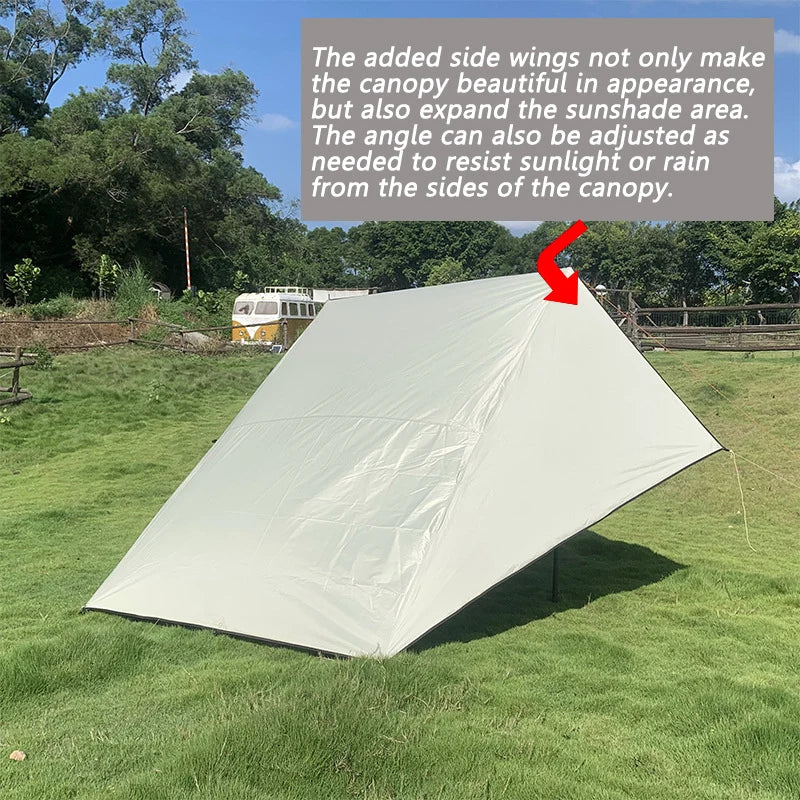 Bat Shape Car Side Awning Black Coating Tarp 2x3 Outdoor Waterproof Camping Black Coated Car Rear Shelter Tent for SUV Van