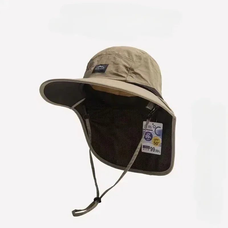 Outdoor Unisex Wide Brim Bucket Hat with Neck Flap Adjustable for Hiking Camping Fishing Wear