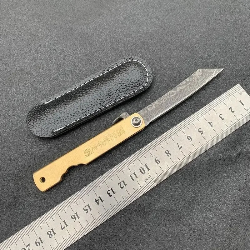 NEW Higonokami Japanese Mini Pocket Folding Knife VG10 Damascus Steel Camping Hunting Copper Handle Knives Outdoor EDC Tool