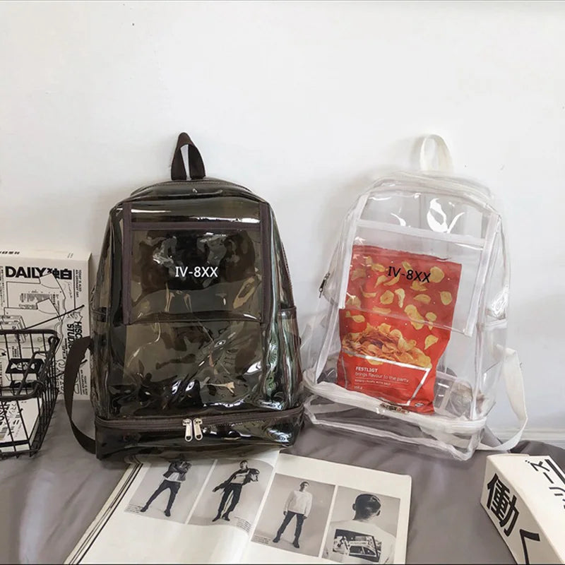 Transparent PVC Backpack Outdoor Travel Commuting Hiking Camping Shopping Bag Large Storage Leisure College Couple Schoolbag