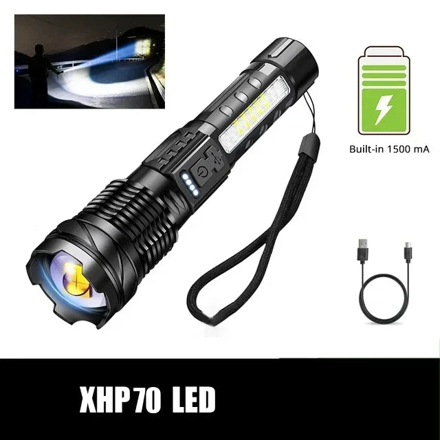 High Strong Power Led Flashlights 2000LM Tactical Torch with Display Light USB Charging Camping Fishing Emergency Zoom Lantern