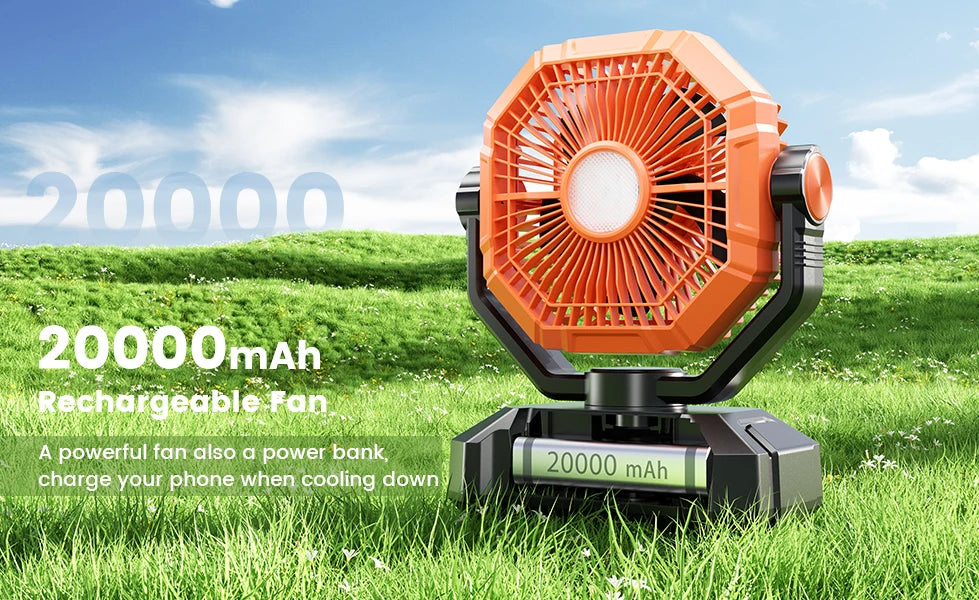 20000mAh Camping Fan with LED Lantern – 8-Speed, Remote