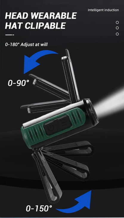 Sensor COB LED Headlamp Cap Clip Light USB Rechargeable Head Flashlight Built-in Battery Headlight Led Head for Fishing Camping