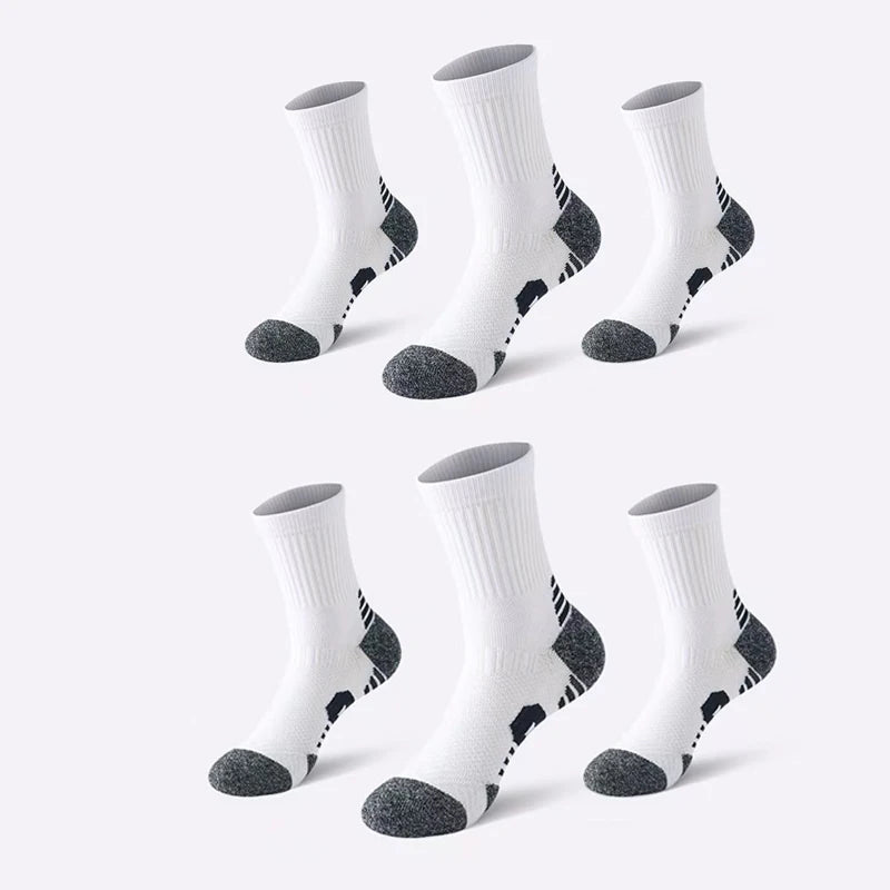 3 Pairs Men's Athetic Socks Sports Breathable Outdoor Running Compression Socks Traning Long Black White  BLUE Stretch Socks