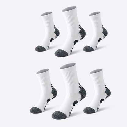 3 Pairs Men's Athetic Socks Sports Breathable Outdoor Running Compression Socks Traning Long Black White  BLUE Stretch Socks
