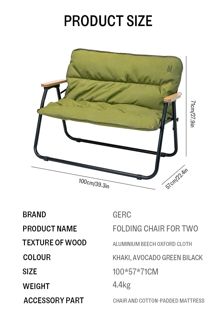 GERC Double Outdoor Aluminum Folding Chair Picnic Camping Portable Back Fishing Stool Kermit Chair