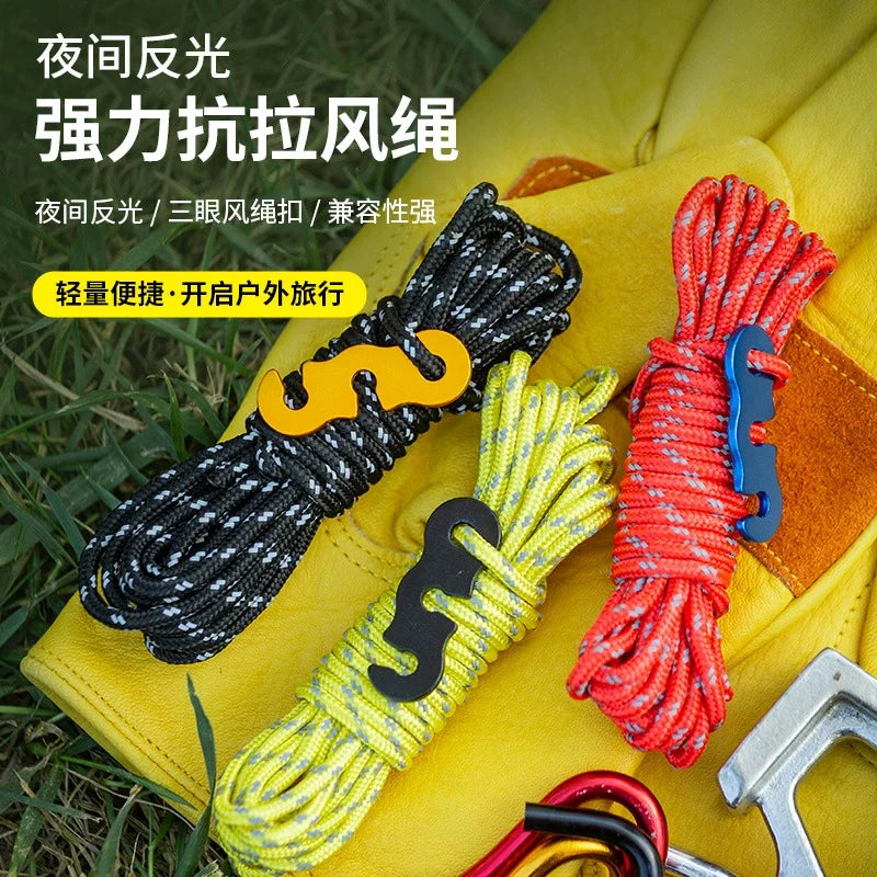 4 Outdoor Tent Ropes, Reflective Ropes Canopy Ropes Reinforced Windproof Ropes with Buckles To Ensure Safety Camping Accessories