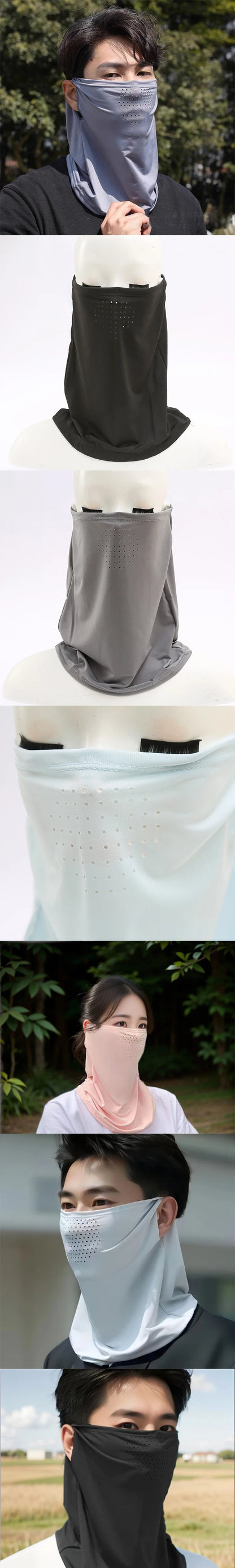 1Pcs Summer Ice Silk Cycling Masks Hanging Ear Breathable Anti-UV Face Scarf Neck Cover for Outdoor Hiking Sunscreen Balaclava