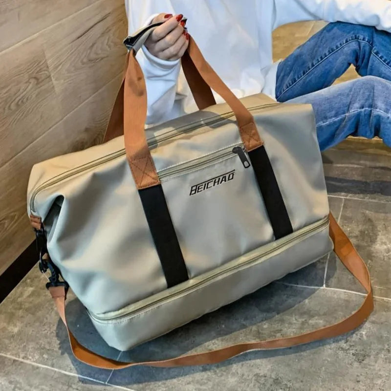 Large Capacity Travel Bag, Dry Wet Separation Design, Foldable Waterproof Gym Bag,Shoe Compartment, Ideal for Outdoor Activities