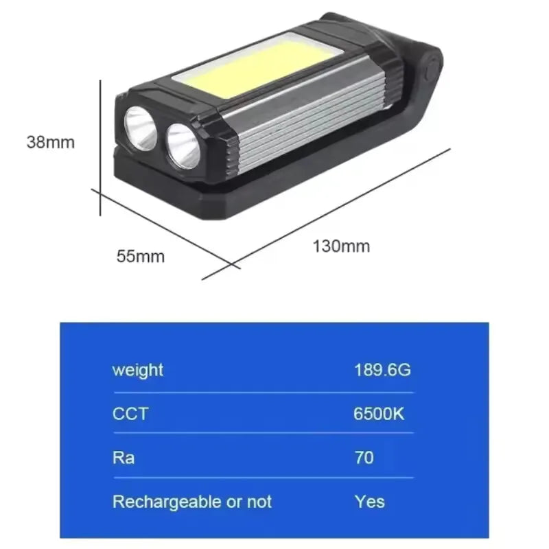 2026 New Magnetic COB Work Light USB Rechargeable LED Flashlight Portable Lantern Camping Light Type-C Power Bank Function Lamps