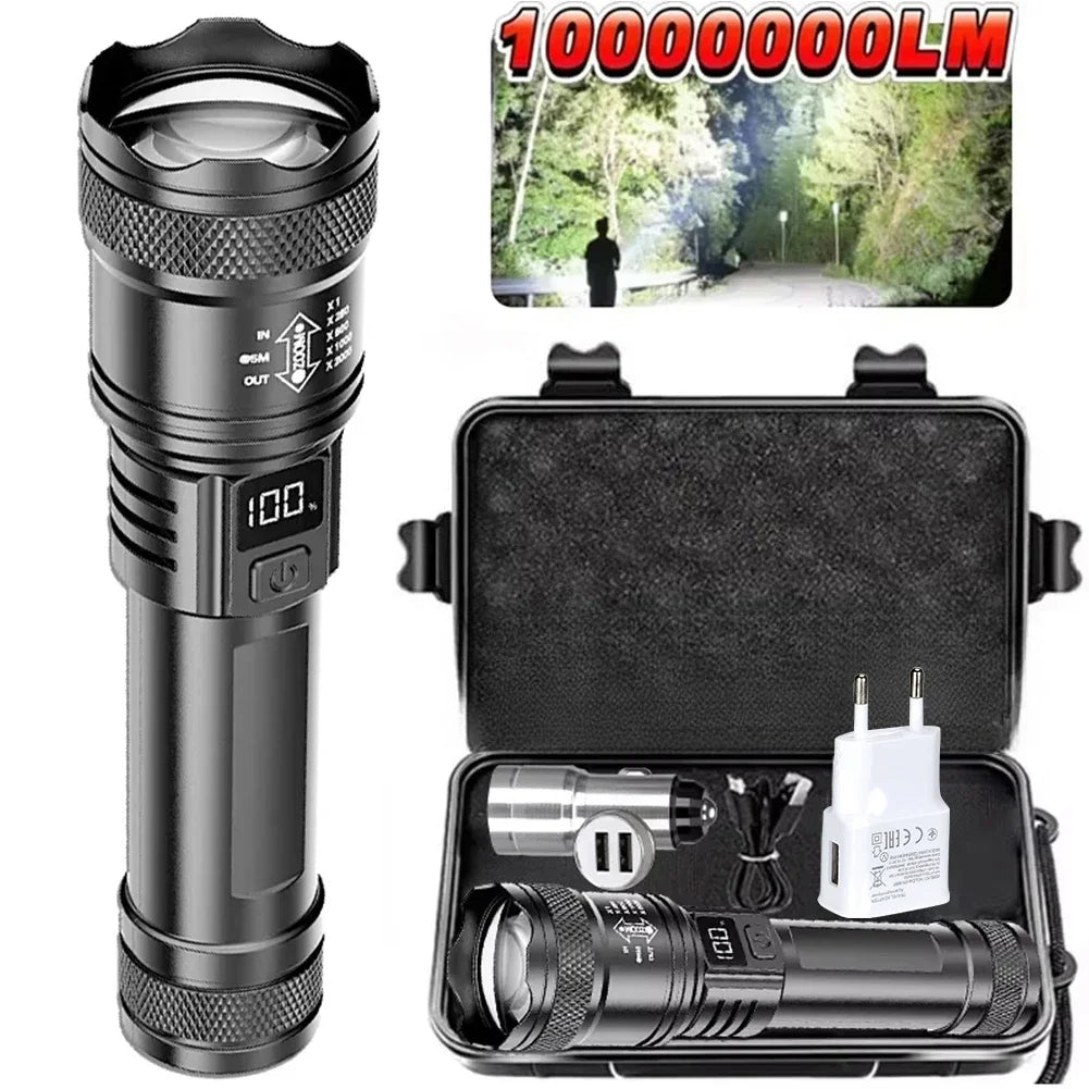 High Power LED Flashlights With Display Screen Zoom Tactical Torch Portable Rechargeable Lamp with Emergency Side Light Lantern