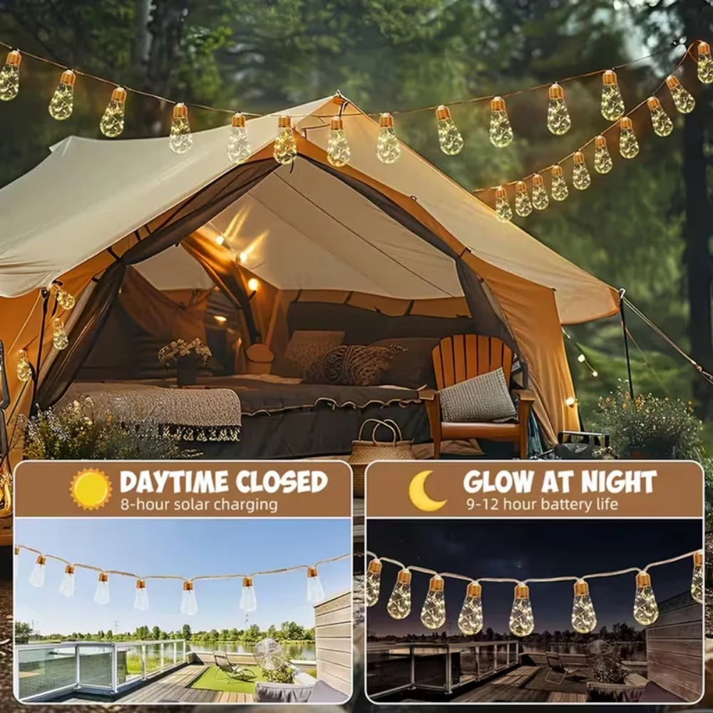 16/10 LED Solar Hemp Rope Fairy String Lights Waterproof Outdoor Decorative Lights With 8 Modes For Patio Garden Party Decor
