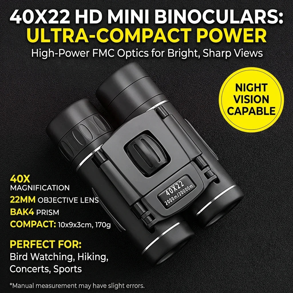 40x22 HD Binoculars with BAK4 FMC: 2000M Long Range Folding Mini Telescope, Ideal for Hunting, Sports, Camping & Travel